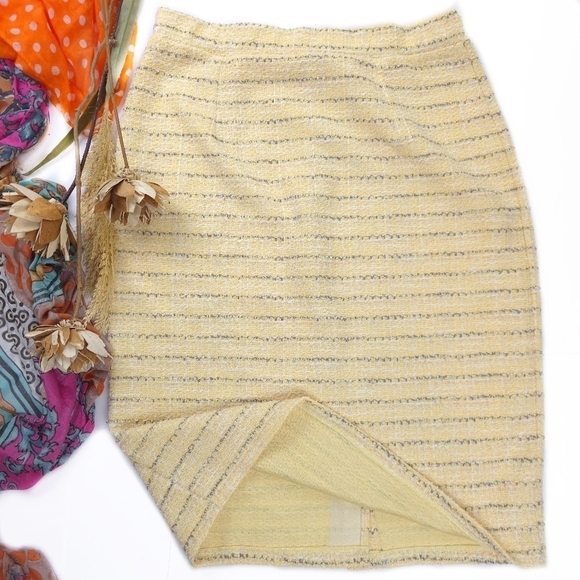 Amanda Charles Dresses & Skirts - Amanda Charles Tweed Elegant Yellow Striped Skirt Sz L